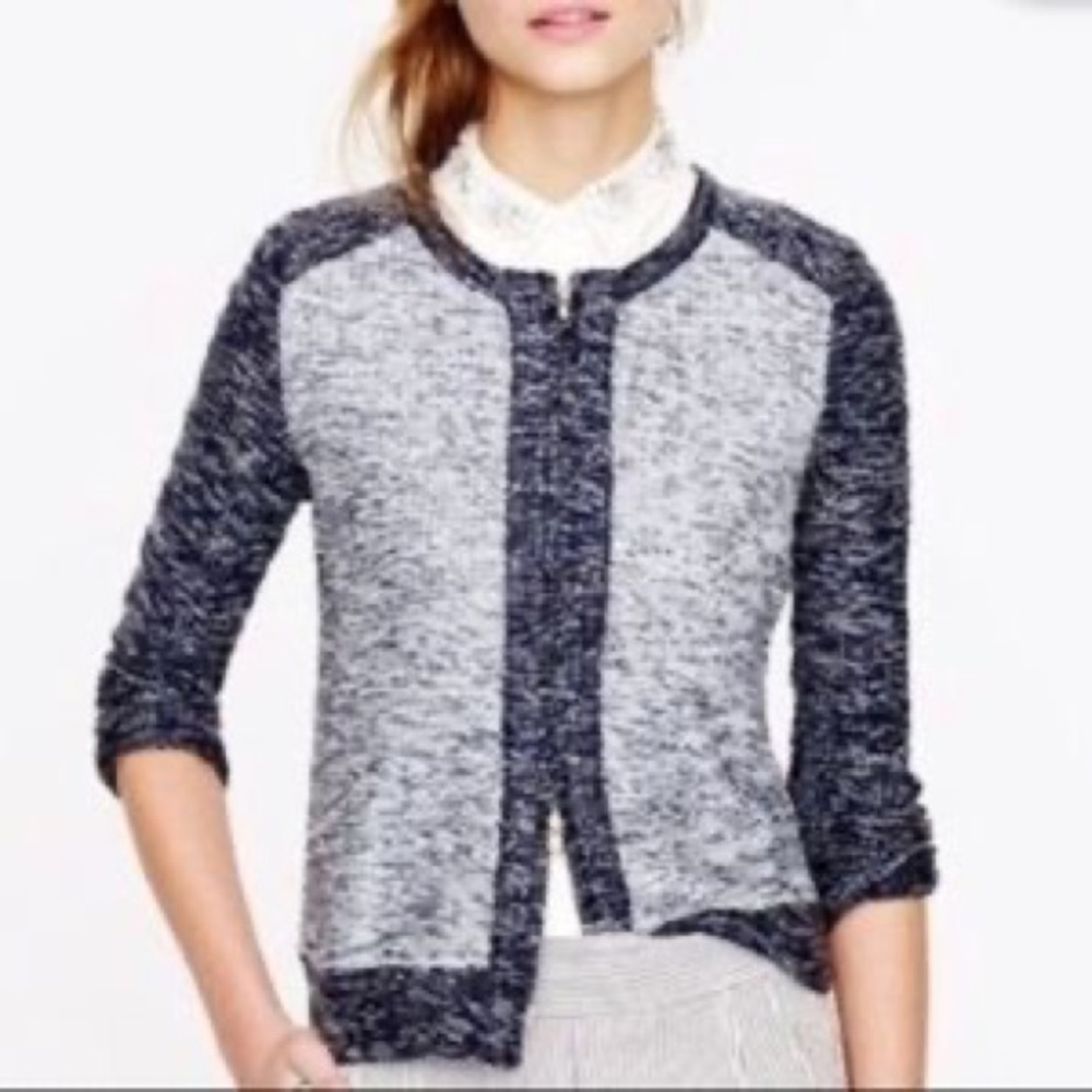 J Crew Blue & Cream Full Zip Up Cardigan- Sm